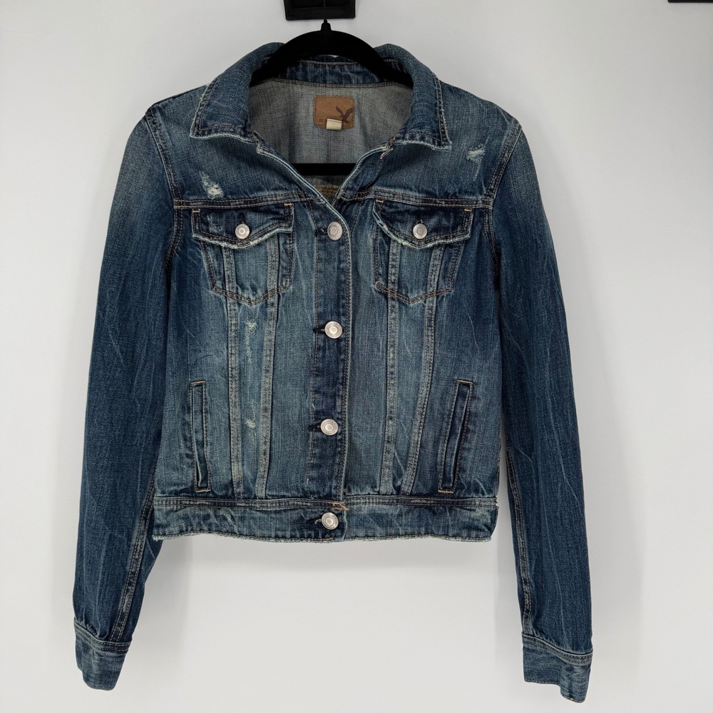 AMERICAN EAGLE JEAN TRUCKER JACKET SMALL DISTRESSED WASH